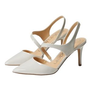 NWT Calvin Klein Geena 2 Pointed Toe Slingback Stilettos In Ivory Size 8.5M